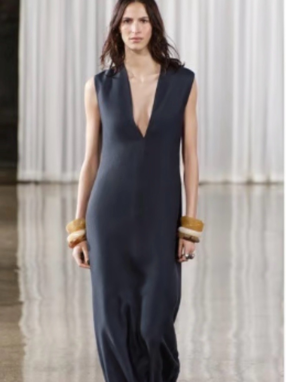 Zara Sleeveless Deep V-Neck dark blue Maxi Dress - Picture 1 of 7
